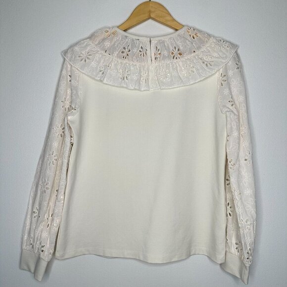 Cottagecore Ann Taylor Top Ruffle Eyelet Size M Ivory - Picture 2 of 9